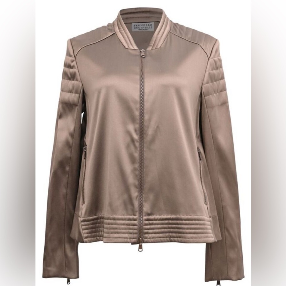 NEW Brunello Cucinelli silk short zip jacket IT 44 10 12 stunning new w/out tags